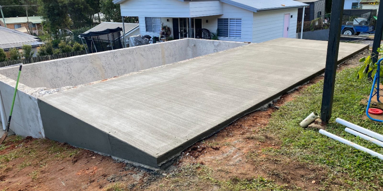 Concrete pool surrounds and outdoor slab completed for a residential property on the Sunshine Coast